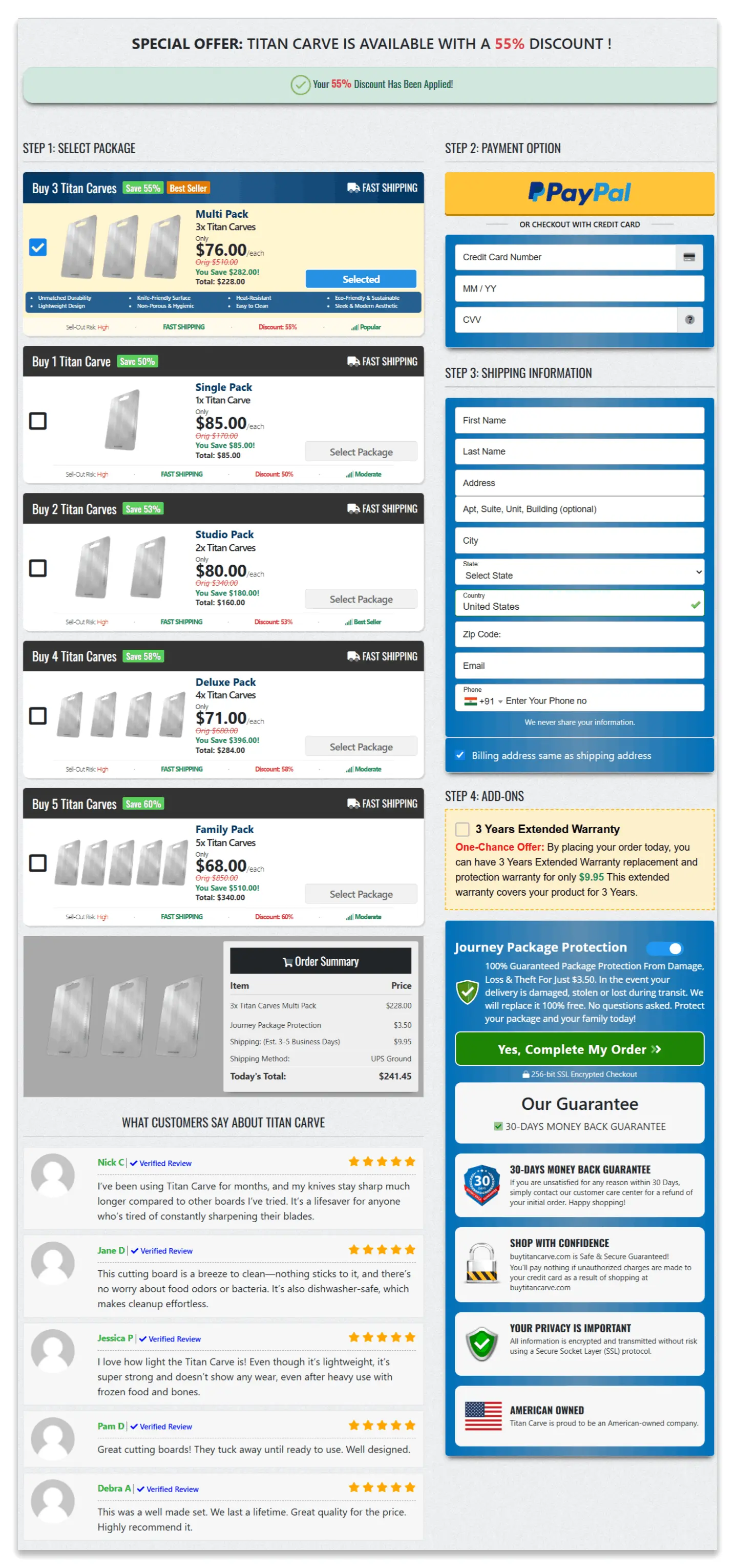 Titan Carve checkout page